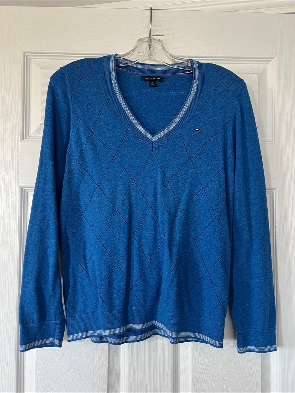 Tommy Hilfiger Blue V-Neck Argyle Knit Sweater